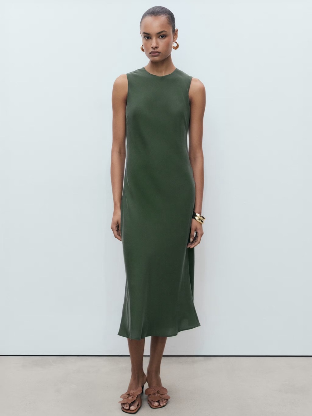 Mango Green shift midi dress NWT